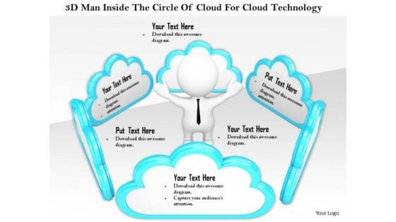 Stock Photo 3d Man Inside The Circle Of Cloud For Cloud Technology PowerPoint Slide