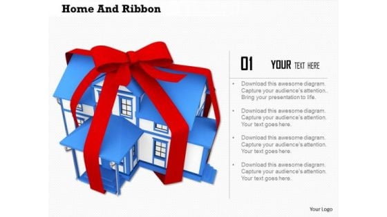 Stock Photo 3d Model Of House With Ribbon PowerPoint Slide