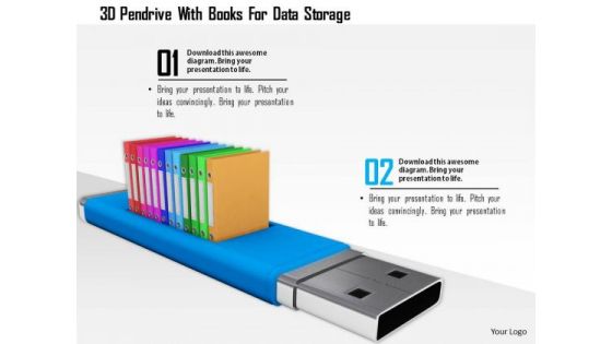 Stock Photo 3d Pendrive With Books For Data Storage PowerPoint Slide