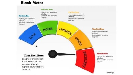 Stock Photo 3d Unique Meter With Low Medium And High Value PowerPoint Slide