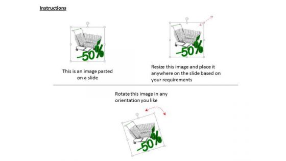 Stock Photo 50 Percent Discount With Shopping Cart PowerPoint Slide