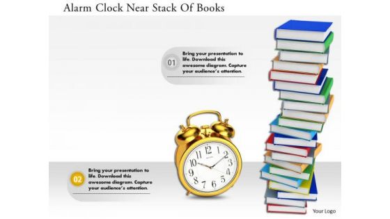 Stock Photo Alarm Clock Near Stack Of Books PowerPoint Slide