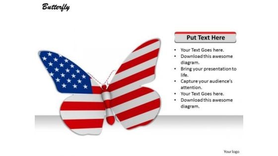 Stock Photo American Butterfly On White Background PowerPoint Slide