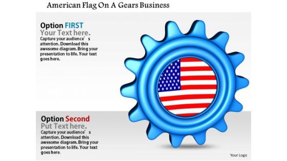 Stock Photo American Flag On A Gears Business PowerPoint Slide