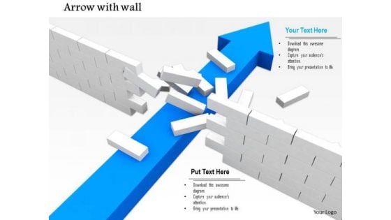 Stock Photo Arrow Breaking The Wall For Success PowerPoint Slide