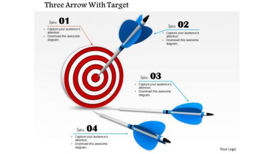 Stock Photo Arrows Trying To Hit On Target Pwerpoint Slide