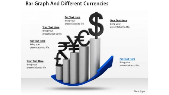 Stock Photo Bar Graph And Different Currencies PowerPoint Slide