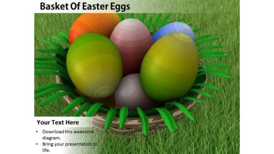 Stock Photo Basket Full With Easter Eggs PowerPoint Slide