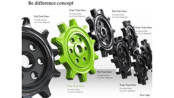Stock Photo Black And Green Gears For Be Difference Concept PowerPoint Slide Stock Photo Black And Green Gears For Be Difference Concept PowerPoint Slide