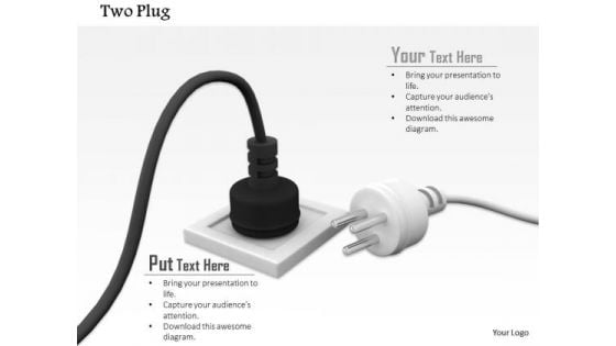 Stock Photo Black Electricity Plug In White Socket PowerPoint Slide