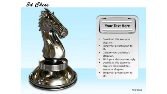 Stock Photo Black Glossy Chess Horse PowerPoint Slide