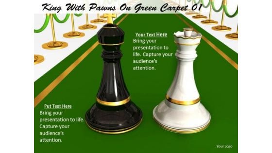 Stock Photo Black King With White Queen On Green Carpet PowerPoint Slide