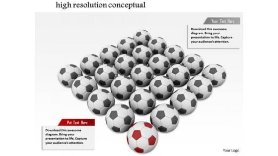 Stock Photo Black Soccer Balls With One Red Ball Conceptual PowerPoint Slide