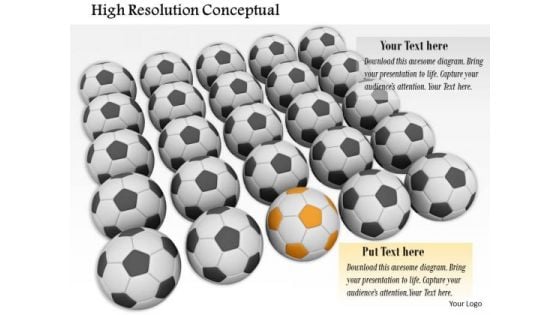 Stock Photo Black Soccer Balls With One Yellow Ball PowerPoint Slide