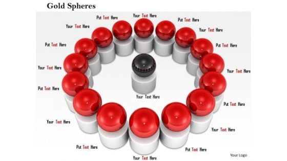 Stock Photo Black Sphere In Center Of Red Spheres PowerPoint Slide