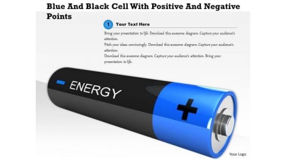 Stock Photo Blue And Black Cell With Positive And Negative Points PowerPoint Slide