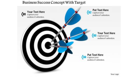 Stock Photo Blue Arrows Hitting On Target PowerPoint Slide