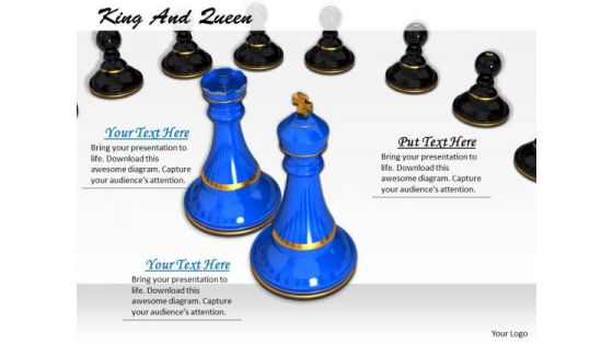 Stock Photo Blue Chess King And Queen With Pawns PowerPoint Slide