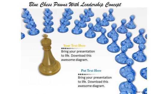 Stock Photo Blue Chess Pawns With Leadership Concept PowerPoint Template