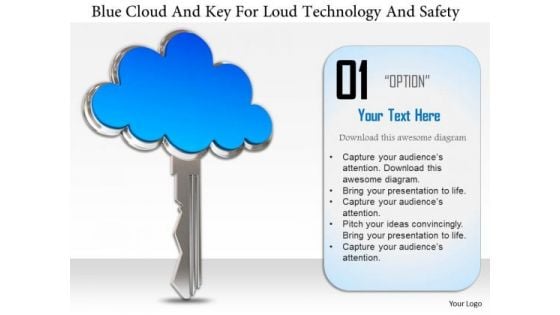 Stock Photo Blue Cloud And Key For Cloud Technology And Safety Image Graphics For PowerPoint Slide