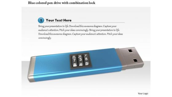 Stock Photo Blue Colored Pen Drive With Combination Lock PowerPoint Slide