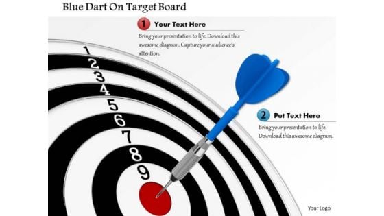 Stock Photo Blue Dart On Target Board PowerPoint Slide