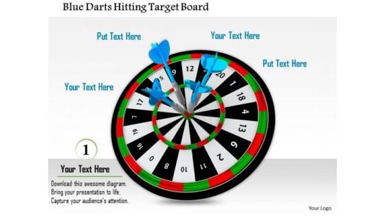 Stock Photo Blue Darts Hitting Target Board PowerPoint Slide