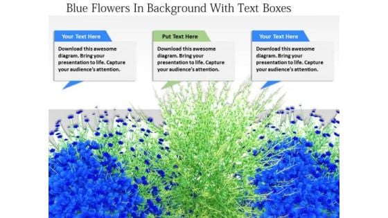 Stock Photo Blue Flowers In Background With Text Boxes PowerPoint Slide