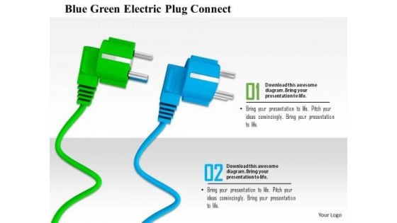 Stock Photo Blue Green Electric Plug Connect PowerPoint Slide