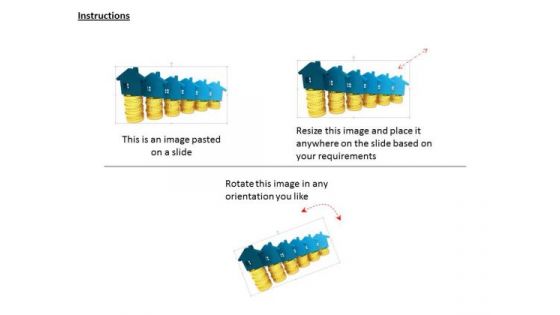 Stock Photo Blue House Icons On Gold Coins PowerPoint Slide