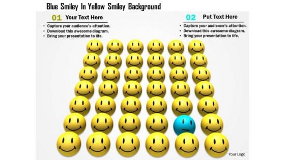 Stock Photo Blue Smiley In Yellow Smiley Background PowerPoint Slide