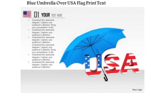 Stock Photo Blue Umbrella Over Usa Flag Print Text PowerPoint Slide