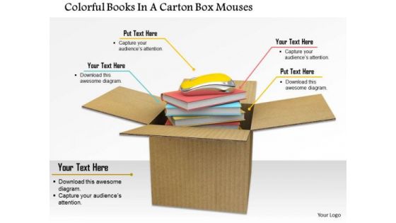 Stock Photo Books And Mouse In Carton Box PowerPoint Slide