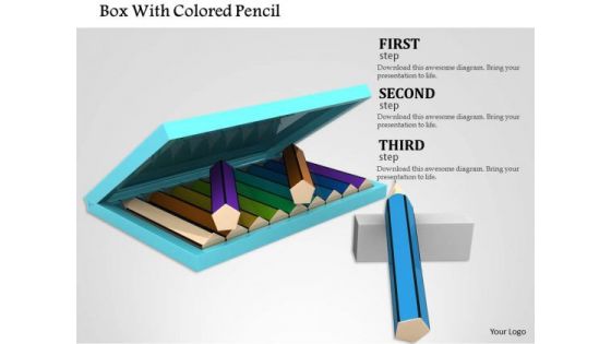 Stock Photo Box With Colored Pencil PowerPoint Slide