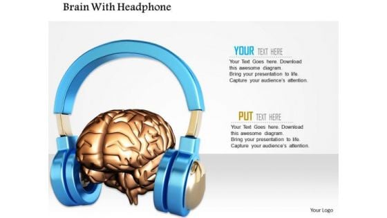 Stock Photo Brain With Headphone PowerPoint Slide