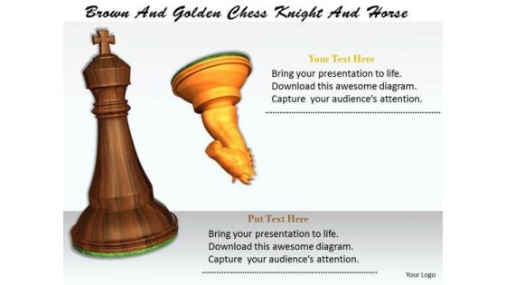 Stock Photo Brown And Golden Chess Knight And Horse PowerPoint Template