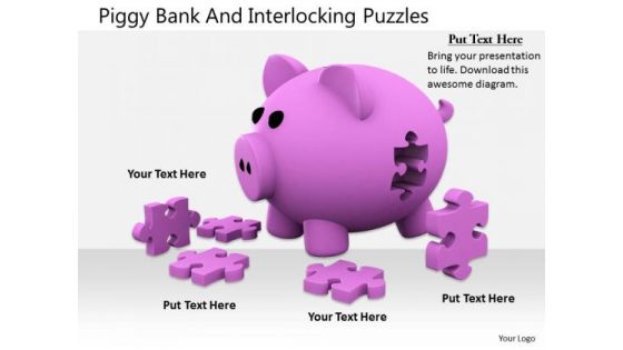 Stock Photo Business Strategy Development Piggy Bank And Interlocking Puzzles Images