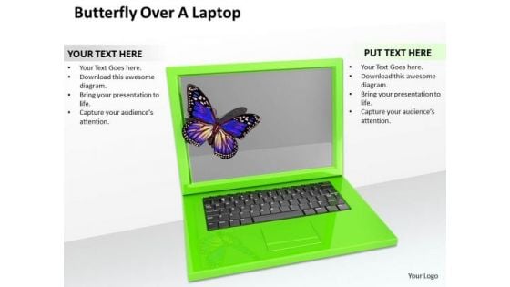 Stock Photo Butterfly On Green Laptop PowerPoint Slide