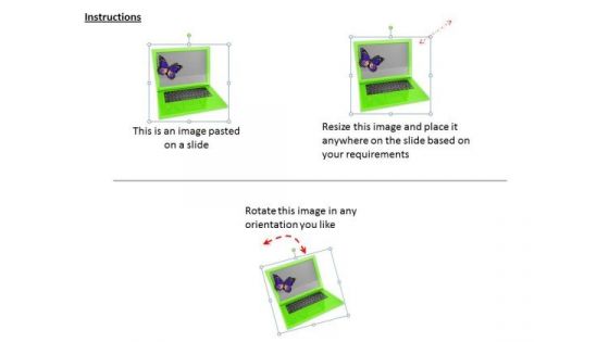 Stock Photo Butterfly On Green Laptop PowerPoint Slide