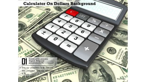 Stock Photo Calculator On Dollars Background PowerPoint Slide