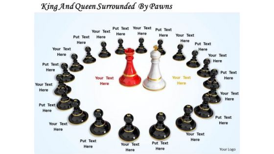 Stock Photo Chess Pawns Around King And Queen PowerPoint Slide