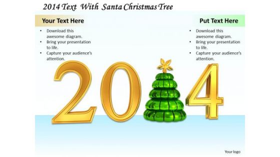 Stock Photo Christmas Tree With Golden Graphic Of 2014 PowerPoint Slide