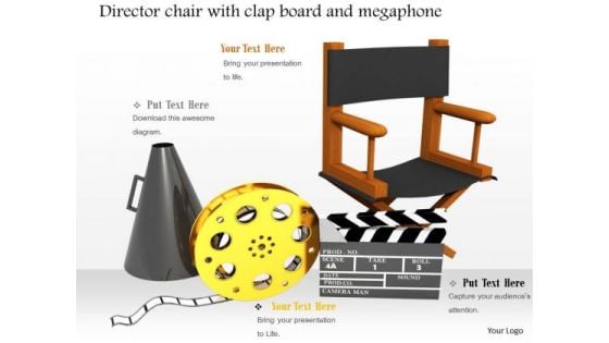 Stock Photo Clapboard Megaphone With Director Chair PowerPoint Slide Stock Photo Clapboard Megaphone With Director Chair PowerPoint Slide