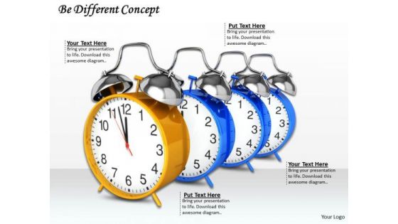 Stock Photo Clocks In Queue With Be Different Concept PowerPoint Slide