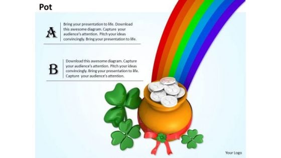 Stock Photo Clover Leaf With Pot And Rainbow PowerPoint Slide