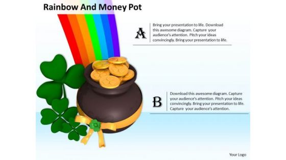 Stock Photo Clover With Pot And Rainbow PowerPoint Slide