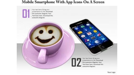 Stock Photo Coffee Cup With Smiley Face And Phone PowerPoint Slide