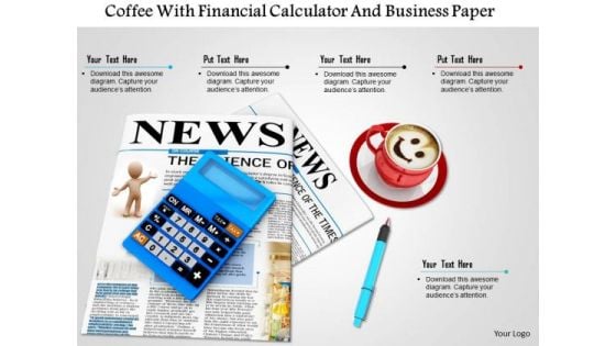 Stock Photo Coffee With Financial Calculator And Business Paper PowerPoint Slide
