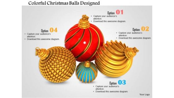 Stock Photo Colorful Christmas Balls Designed PowerPoint Slide