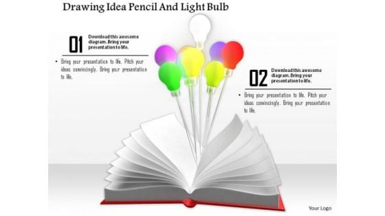 Stock Photo Colorful Light Bulbs Over Open Book PowerPoint Slide